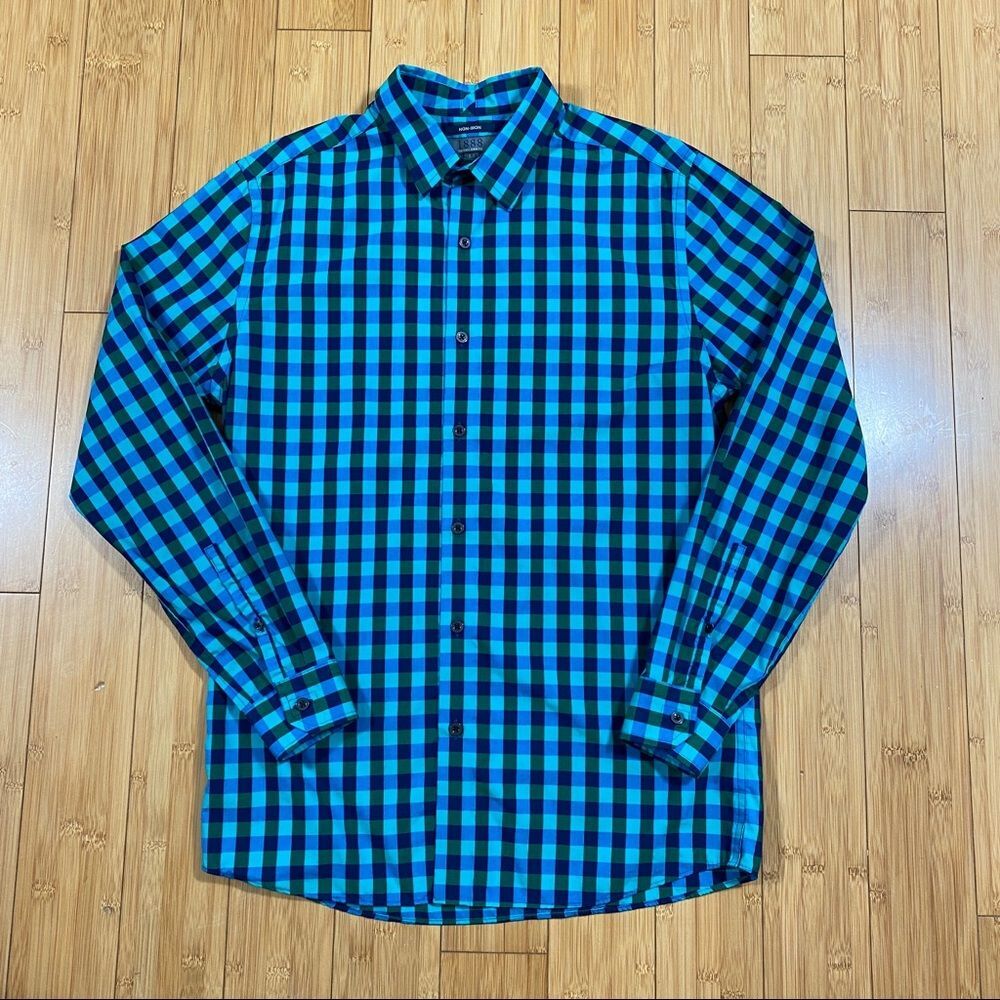 Saddlebred 1888 Long Sleeve Button Down Dress Shirt - Blue & Green Plaid